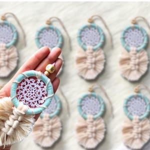 Mini acchiappasogni in macramè blu, regali di compleanno per neonati, bomboniere per baby shower