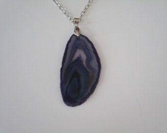 Blue Agate necklace with a silver cable chain