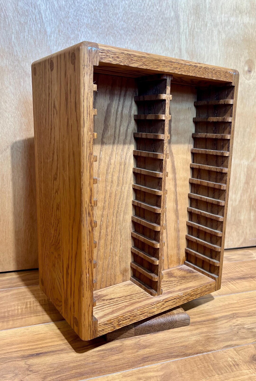 Vintage 1980s Solid Oak Wood Rotating Cassette Holder Rack Display ...