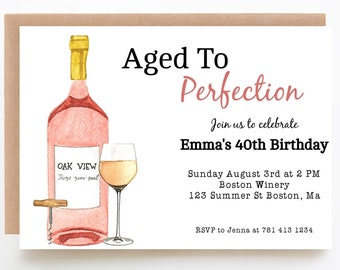 EDITABLE PRINTABLE Aged to Perfection Birthday Invitation, 7 x 5, Wine Lover Bday, Wine Bottle, Wine Birthday Invite, Digital Print Template