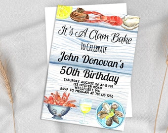 Clam Bake Birthday Invitation 5x7 Instant Download Digital Print