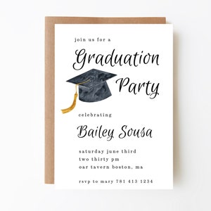 Graduation Party Invitation Template, Graduation Hat, Graduation Cap, High School Graduation, College Grad, Simple Graduation Party Invite image 1