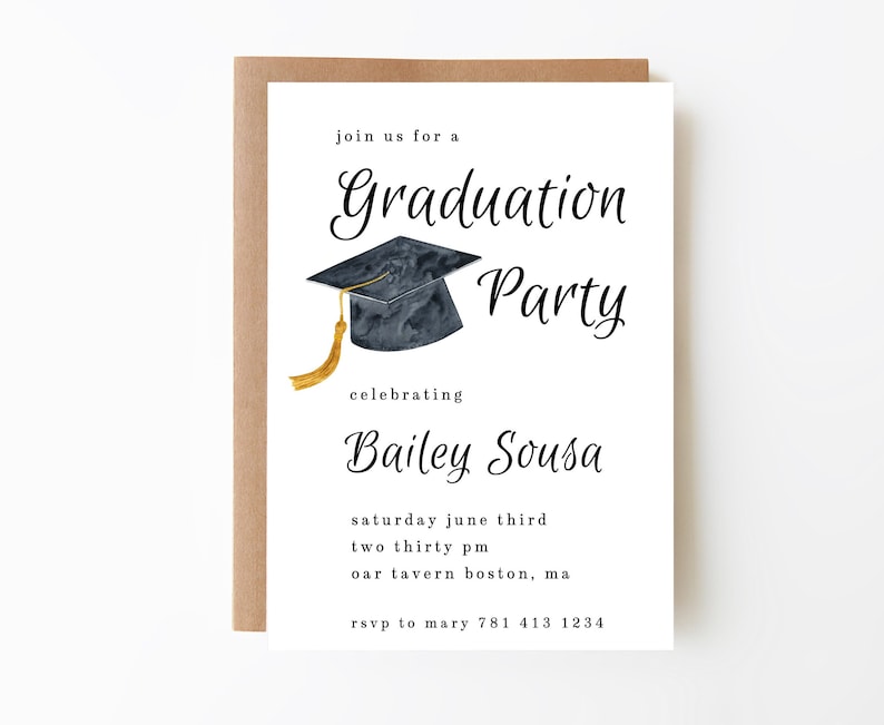 Graduation Party Invitation Template, Graduation Hat, Graduation Cap, High School Graduation, College Grad, Simple Graduation Party Invite image 1