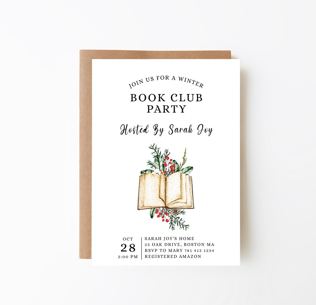 Join Us for A Winter Book Club Party Invitation Template, Christmas