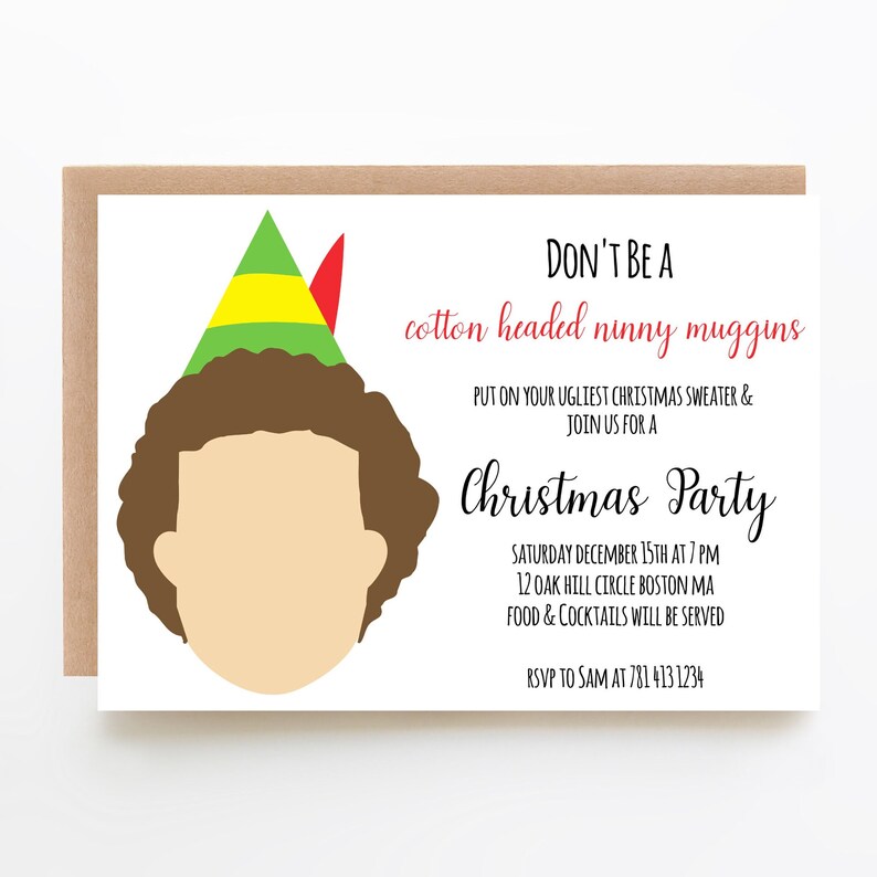 Buddy the Elf Christmas Party Invitation Template, Don't Be A Cotton ...