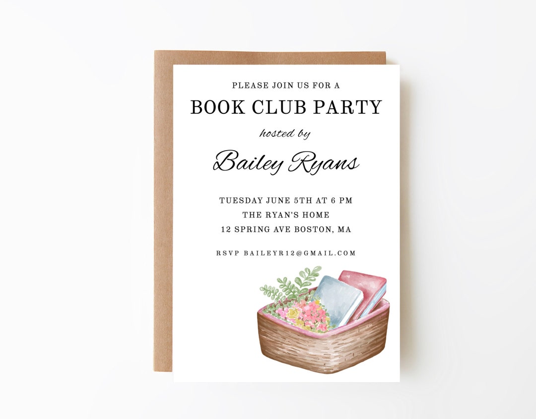 Book Club Party Invitation Template, Book Exchange, Books and Dinner