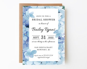 Hydrangea Bridal Shower Invitation Template, Blue Hydrangea Party Invite, Summer Party Invite, Hydrangea Wedding, Hydrangea Baby Shower