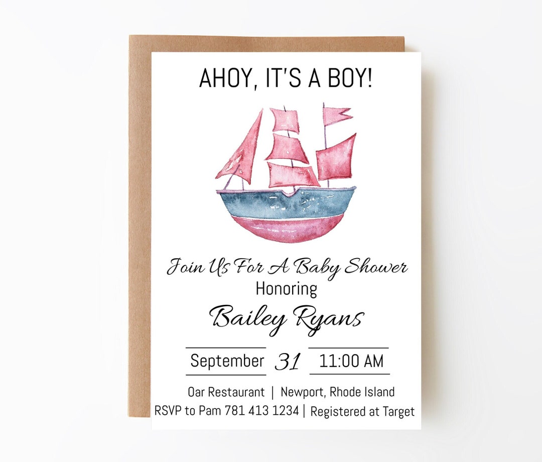 EDITABLE PRINTABLE Ahoy It's A Boy Nautical Baby Shower Invitation ...