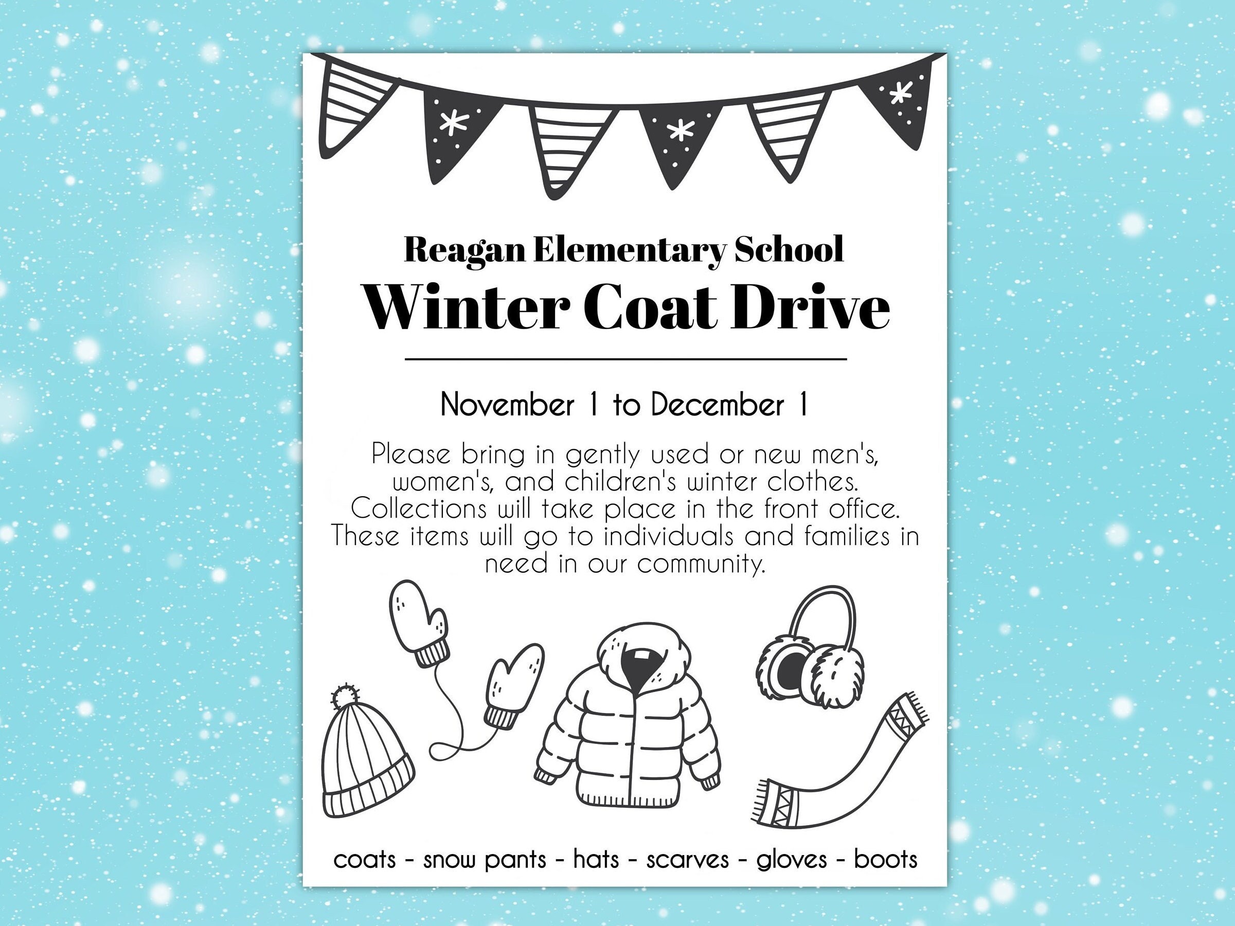 Winter Clothing Drive Customizable School Holiday Event Fundraiser Template