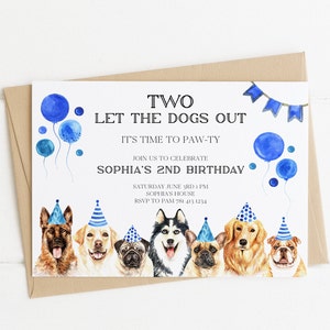 Two Let The Dogs Out Birthday Party Invitation Template, Puppy Party, Dog Lover, Boy Bday Party Invite, 2nd Birthday, Two Year Old Party
