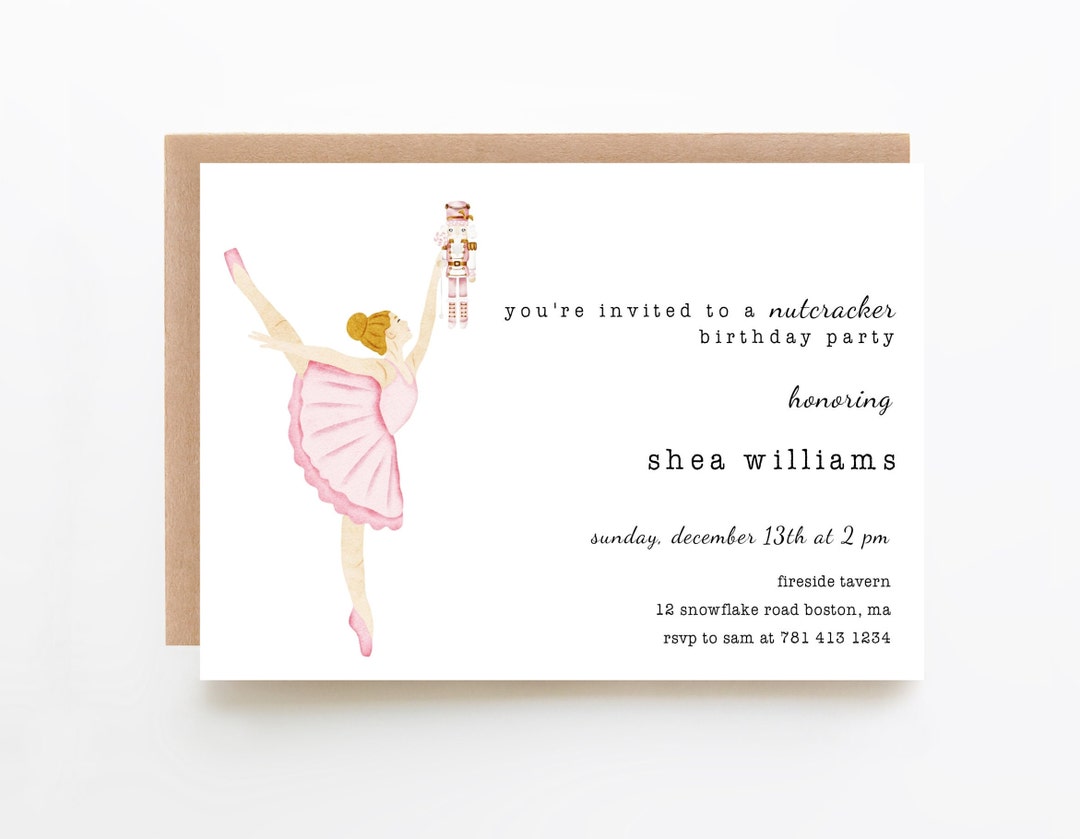 The Nutcracker Birthday Party Invitation Template, Ballerina and ...