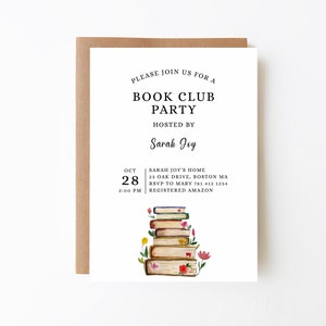 Join Us For a Book Club Party Invitation Template, Book Club Night, Book Club Reminder, Monthly Book Club Meeting, Floral Books, Spring Book