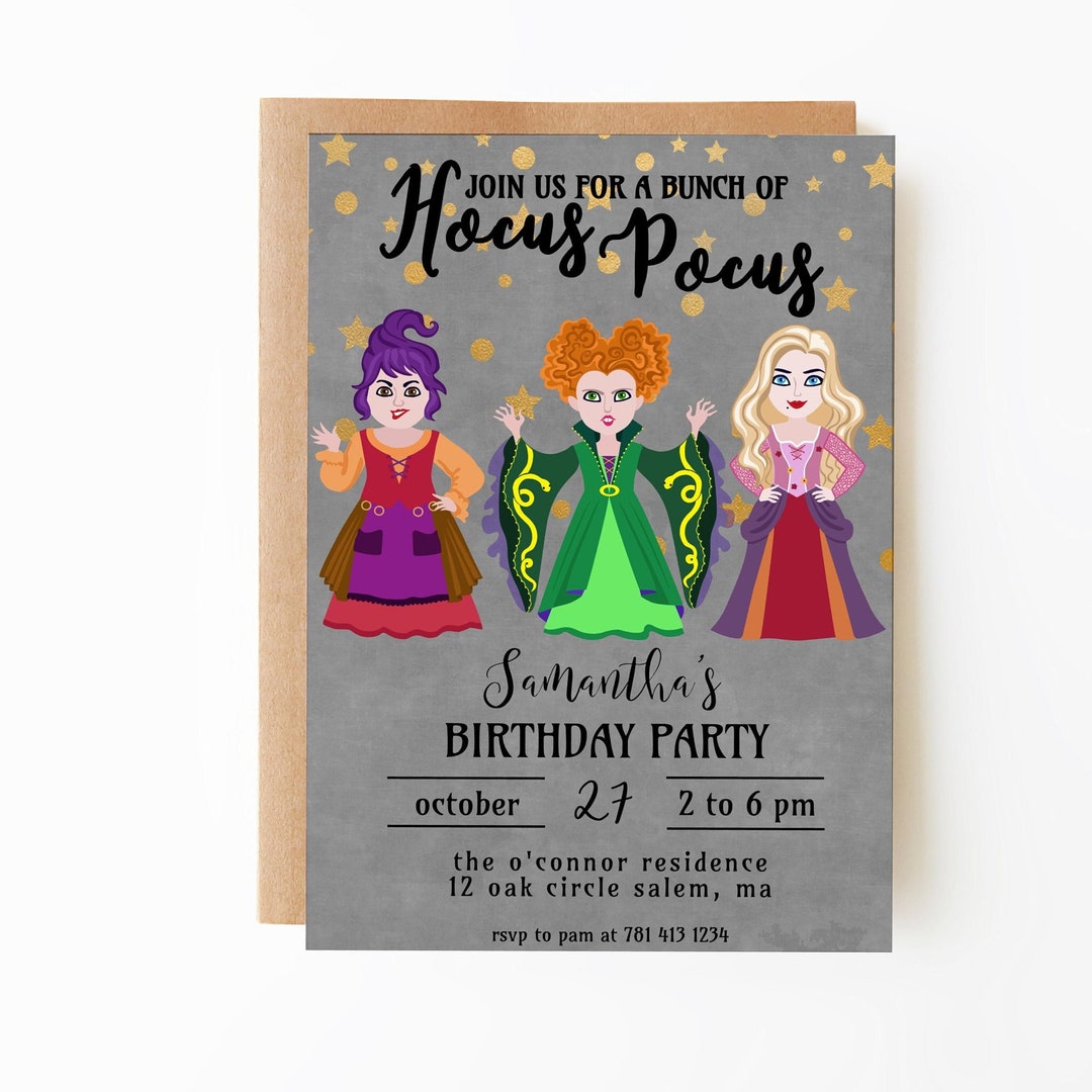 PRINTABLE EDITABLE Hocus Pocus Birthday Invitation, 5 X 7, Halloween ...