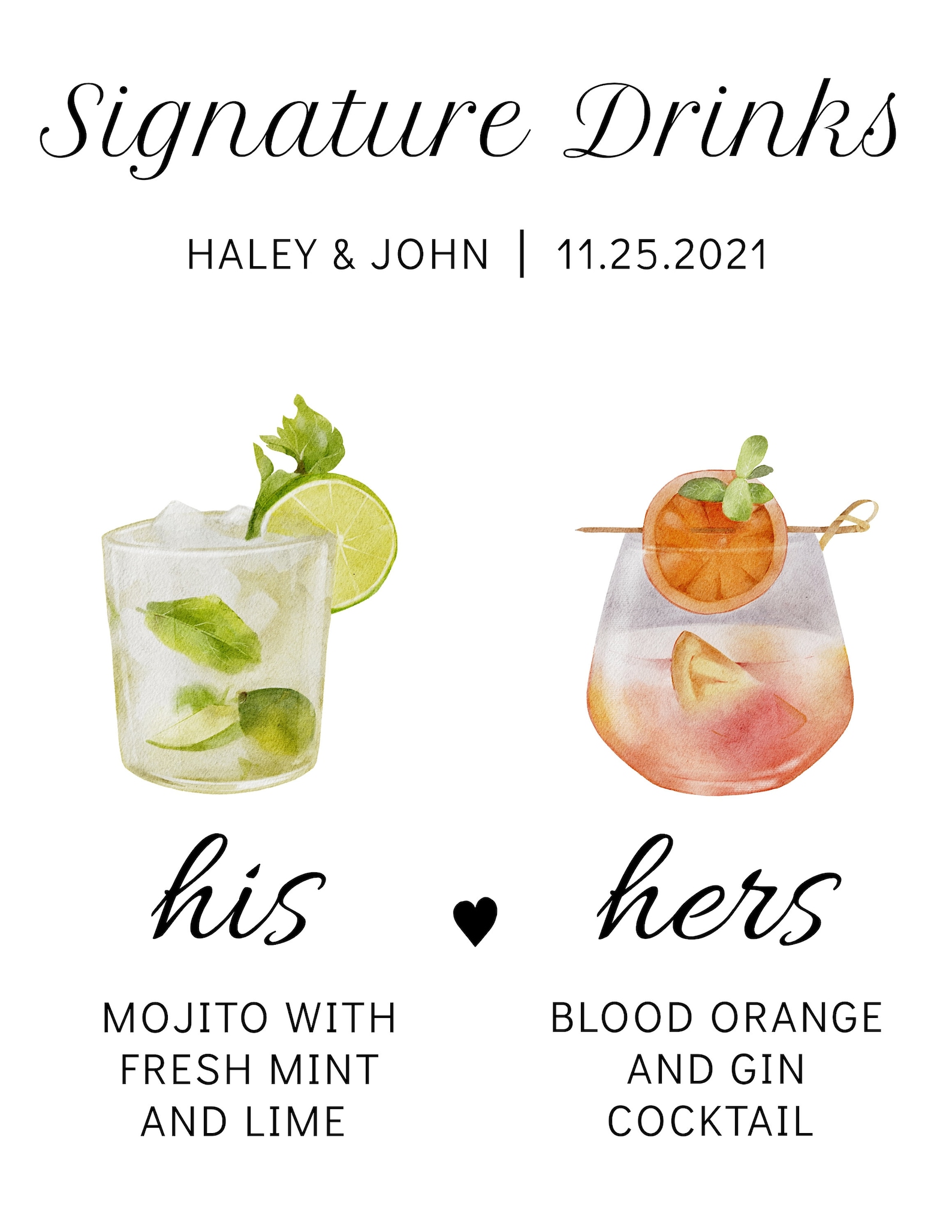 His and Hers Signature Cocktail Drink Wedding Drink - Etsy
