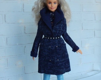 Ropa para muñecas escala 1/6 11,5 pulgadas, abrigo azul para muñecas