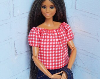 Doll Clothes 1/6 scale 11.5 inch, Doll Plaid Top