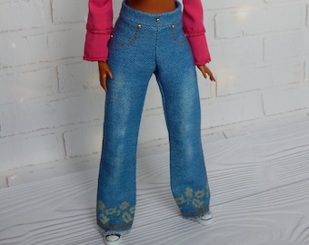 Doll Clothes 1/6 scale 11.5 inch, Doll Fringe Jeans