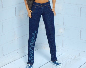 Doll Clothes 1/6 scale 11.5 inch, Doll Flower Jeans