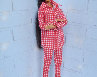 Doll Clothes 1/6 scale 11.5 inch, Doll Plaid Pajamas