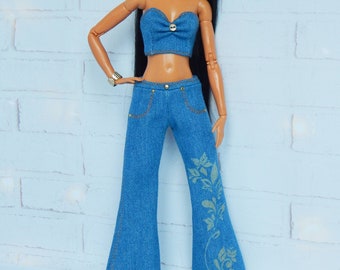 Ropa para muñecas escala 1/6 de 11,5 pulgadas, pantalones vaqueros con hojas para muñecas