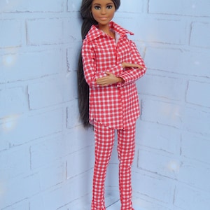 Doll Clothes 1/6 scale 11.5 inch, Doll Plaid Pajamas