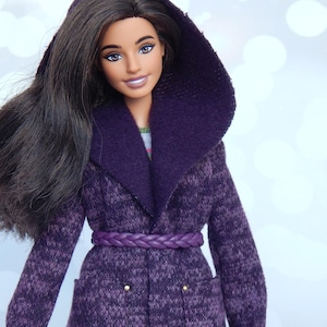 Doll Clothes 1/6 scale 11.5 inch, Doll Plum Coat