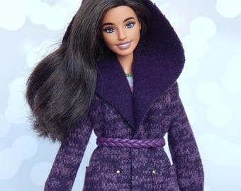 Doll Clothes 1/6 scale 11.5 inch, Doll Plum Coat