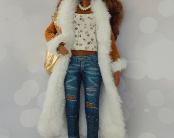 Ropa para muñecas escala 1/6 de 11,5 pulgadas, abrigo de piel para muñecas