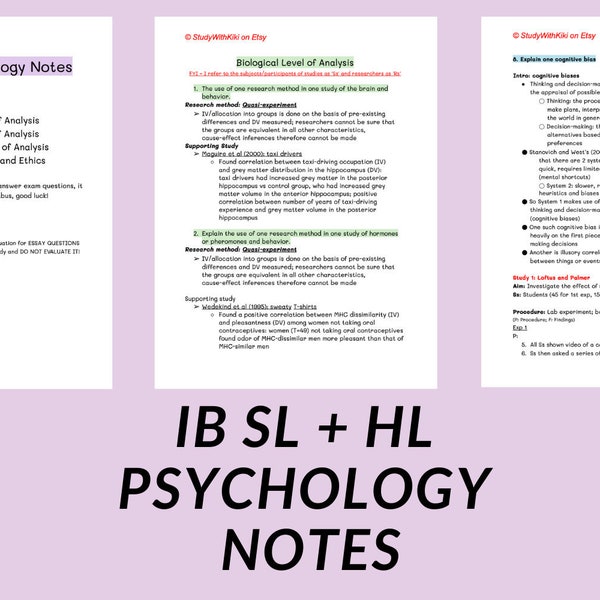 IB SL/HL Psychology Notes | Detailed Study Guide | International Baccalaureate | Study With Kiki