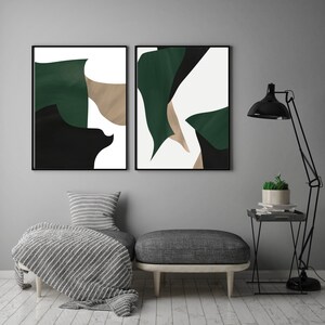 Dark Green Wall Art, Bedroom Wall Art, Living room Art, Emerald Jewel Green Set of 2 Piece Prints, Modern Abstract Minimalist Wall Artwork image 4