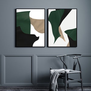 Dark Green Wall Art, Bedroom Wall Art, Living room Art, Emerald Jewel Green Set of 2 Piece Prints, Modern Abstract Minimalist Wall Artwork image 3