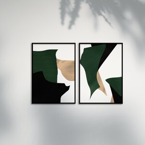 Dark Green Wall Art, Bedroom Wall Art, Living room Art, Emerald Jewel Green Set of 2 Piece Prints, Modern Abstract Minimalist Wall Artwork image 5