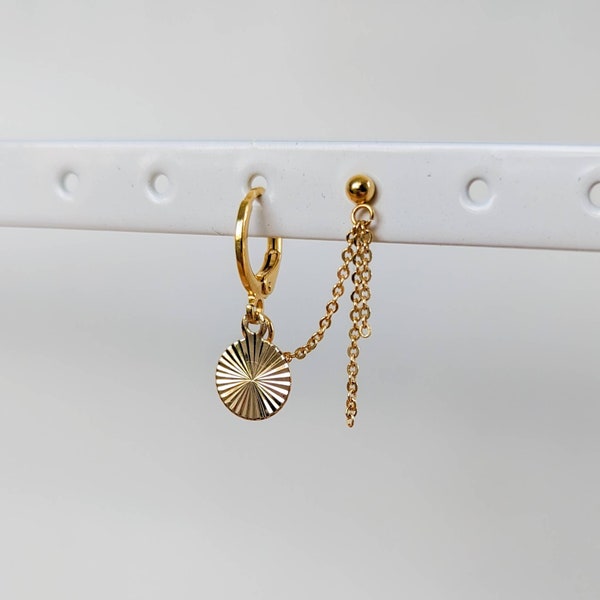 2 hole earrings - creoles - double piercing - ear chain - gilded with fine gold - simple - minimalist