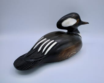 Hand carved Hooded Merganser duck decoy