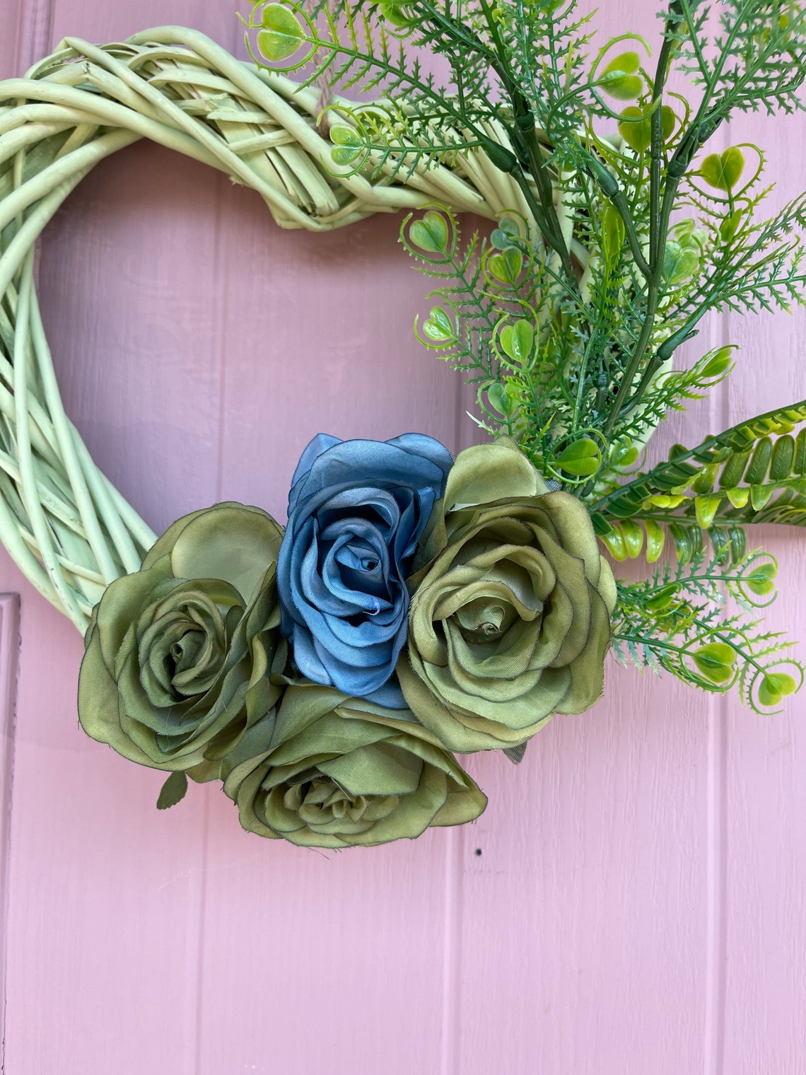 Beautiful Olive Pastel Green Heart Wicker Door Wreath - Etsy