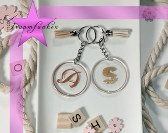 Schlüsselanhänger personalisiert aus Acryl / Initialen / Brautjungfer / JGA Geschenk, Schlüsselring, Party Gastgeschenk