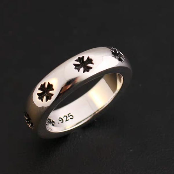 Sterling Silber Chrom Herzen Paar Ringe, Gothic Kreuz Blume Design Ring, gebogene Oberfläche Beziehungsringe, romantisches Geschenk für Sie und Ihn