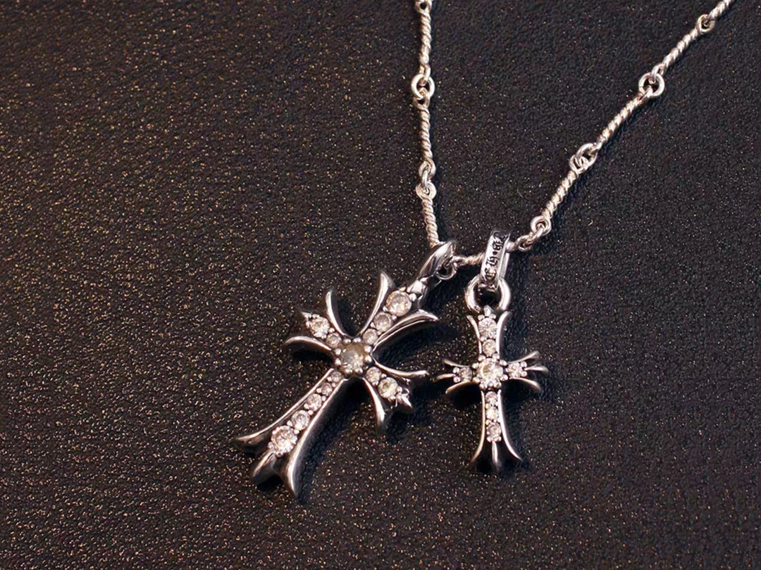 Chrome Hearts Necklace Pendant, Sterling Silver Couples Cross Necklace