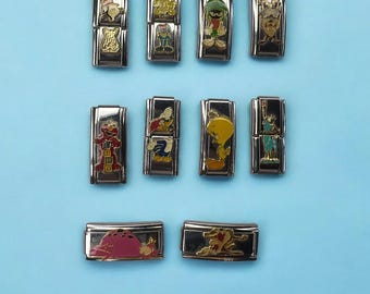 Vintage Double Italian Charms - Dr. Seuss, Looney Tunes, Elmo, Flintstones TV Characters - Jewelry Gift For Her Him Custom Christmas Present