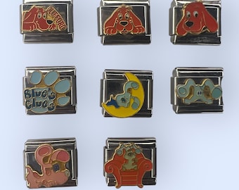 Blue's Clues & Clifford The Big Red Dog Vintage Italian Charms Casa D'oro Stainless Steel Jewelry - Gift For Her Him, Custom, Birthday Y2K