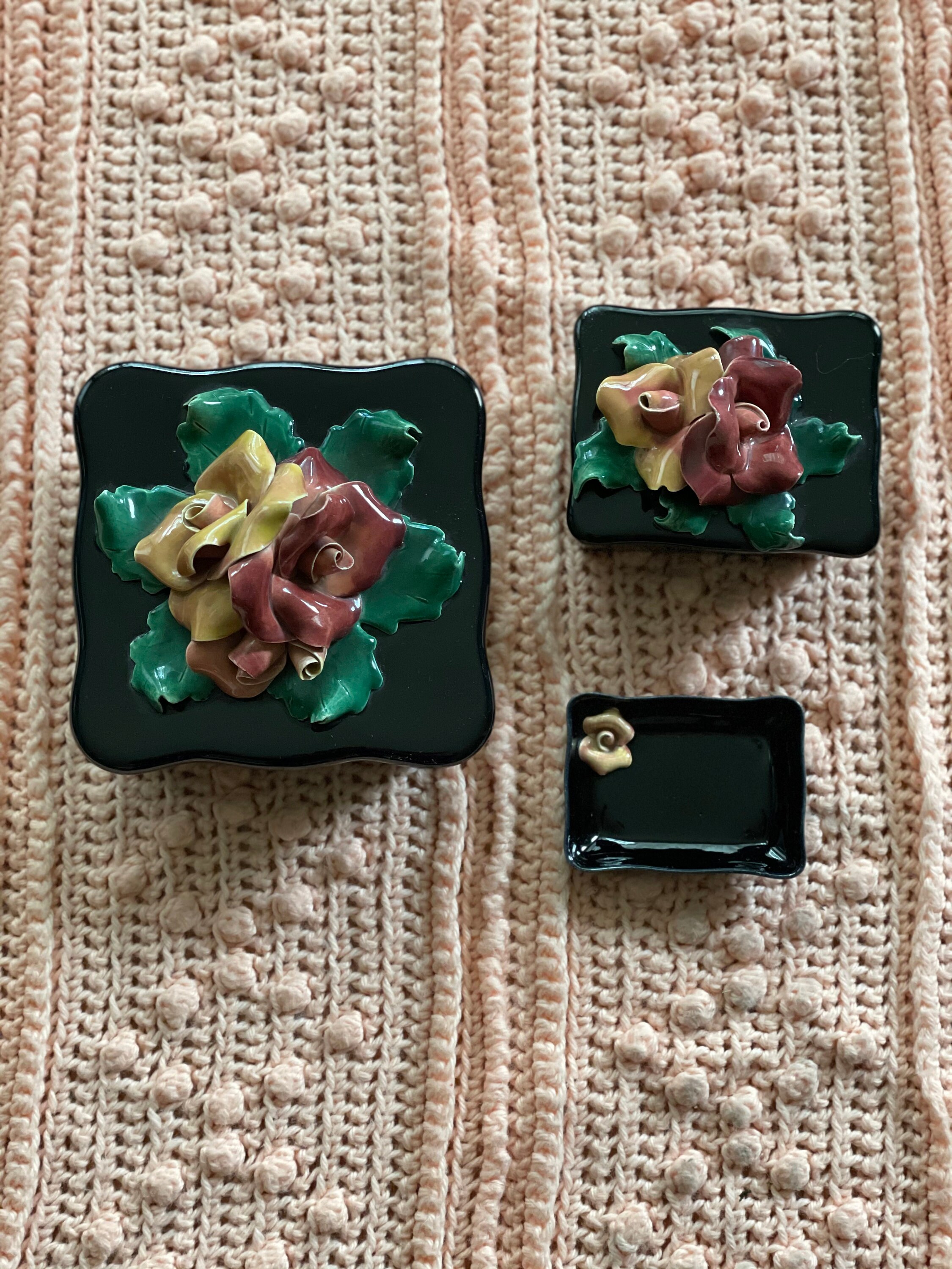 Trio of Black Ceramic Jewelry Box/Tray Etsy