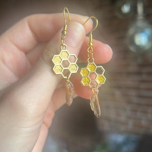 Honeycomb Earrings with Real Wings