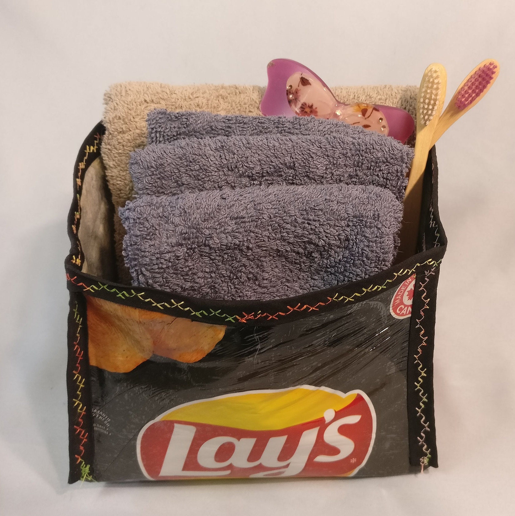 Fabric recycled box made with recycled potato chip bags Etsy