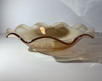 Vintage Iridescent Orange Marigold  Carnival Glass Scalloped Bowl
