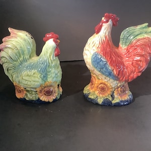 Sunrise Salt and  Pepper Rooster and Hen  Pepper Pair by Susan Winget