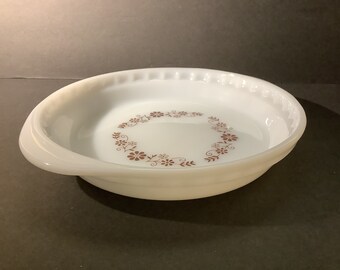 Vintage Pr-o-Rey Brown Daisy Pie Milk Glass Dish