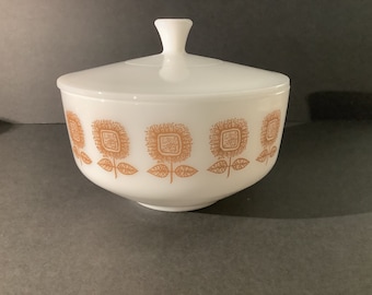Vintage Federal Glass Serving .Mixing Bowl W/Lid -Sunflower