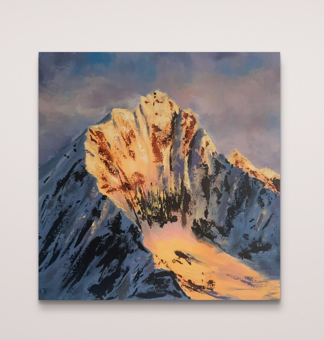 Mountain Painting Original Canvas, Sunset Landscape Mountains Wall Art ...