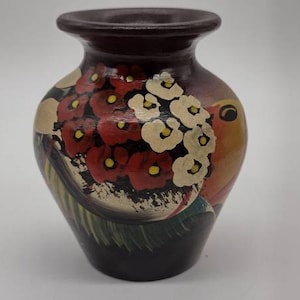 Vintage, Hand Painted, Colourful, Terracotta, Vase, Peruvian, Women, Signed by Artist, Rare