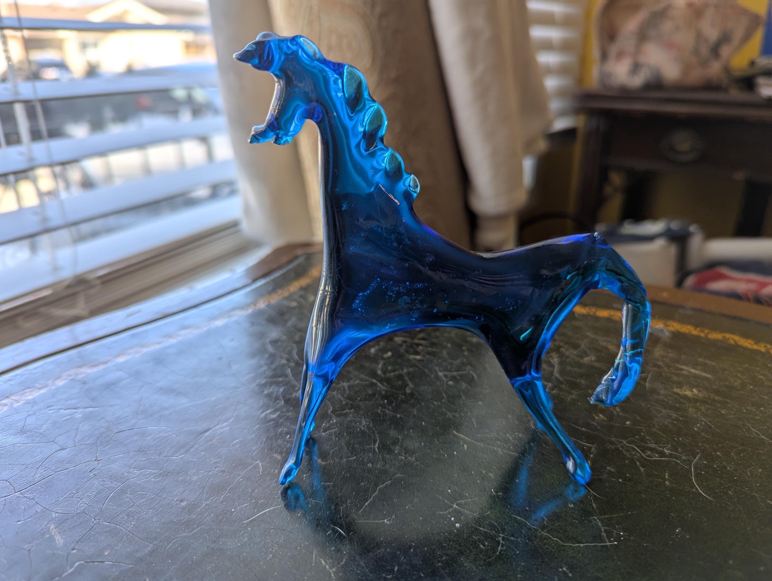 Vintage, Blue Glass, Murano, Horse, Hand Blown Glass, Italy, Rare